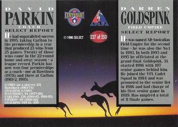 1996 Select AFL #227 David Parkin / Darren Goldspink Back